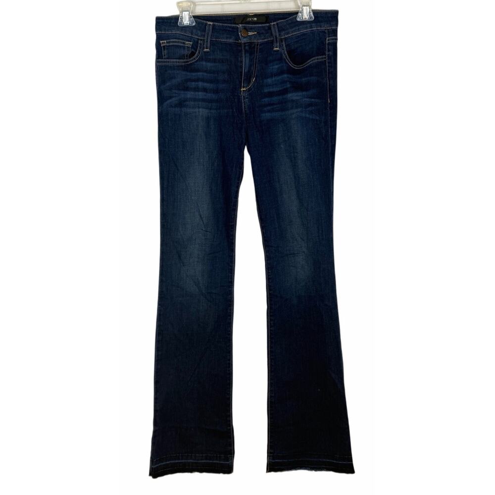 Joes Women 29 Mid Rise Boot Cut Blue Denim Stretch Jeans Raw Hem Cotton Blend